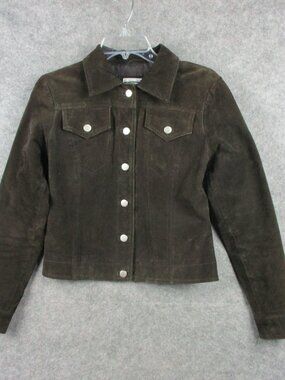 BB Dakota Suede Jacket Womens M fit XS Brown Leather Button Front Trucker Lined